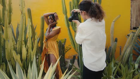 fashion photography session with a model in a cactus garden