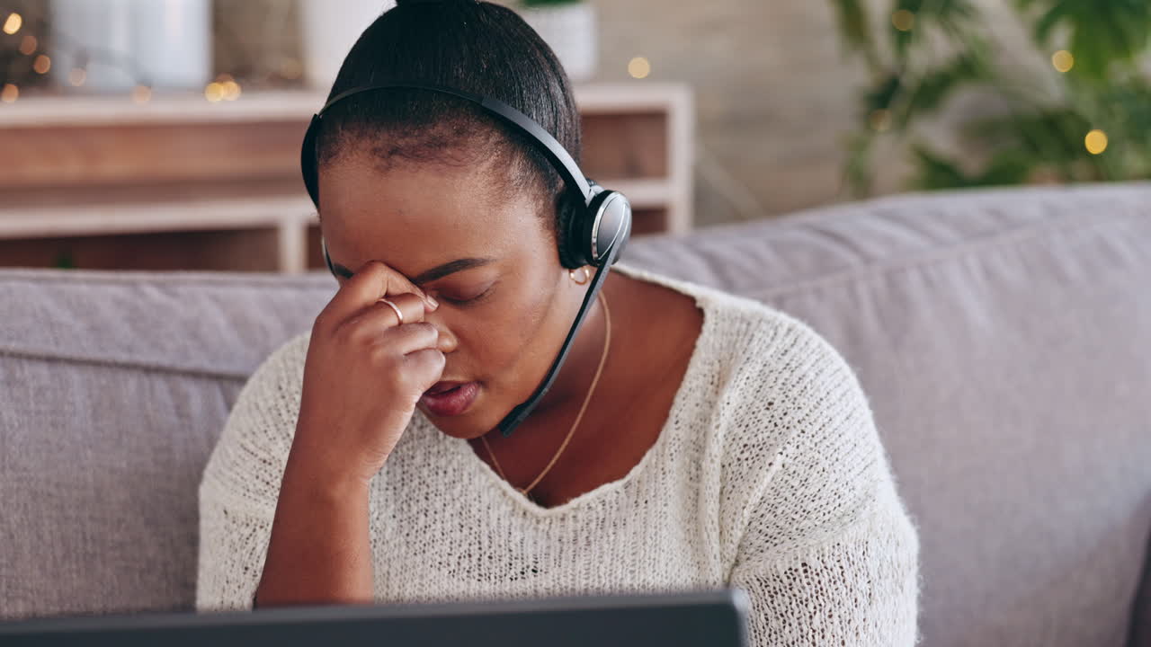 Call center, remote work or black woman