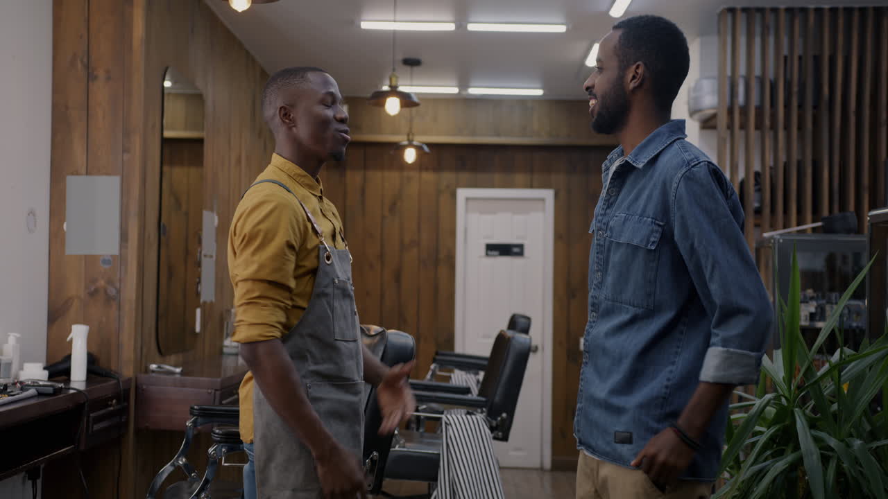 Friendly Interaction at Barber Shop