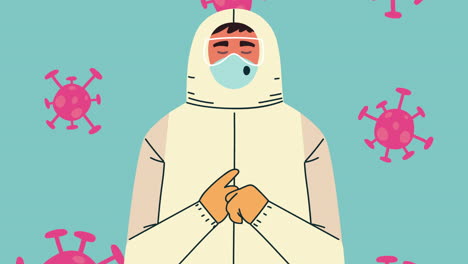personaje de trabajador de bioseguridad animación de prevención de covid-19