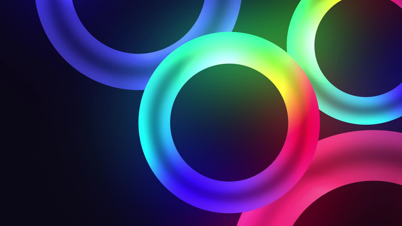 Colorful floating circles or torus with nice dynamic Glowing light effect, lowing torus shape, scanning rings, laser show technology, esoteric energy, ultraviolet spectrum, 4k High Quality, 3d render.