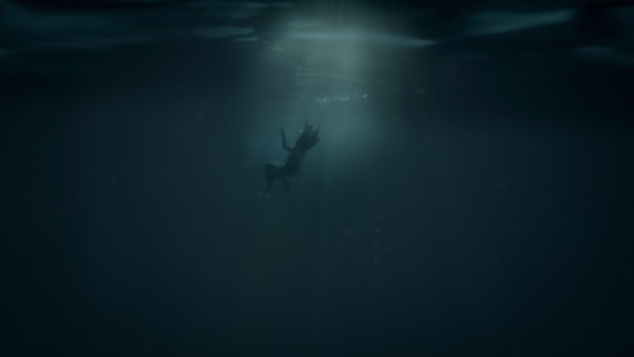 una silueta de una chica bajo el agua