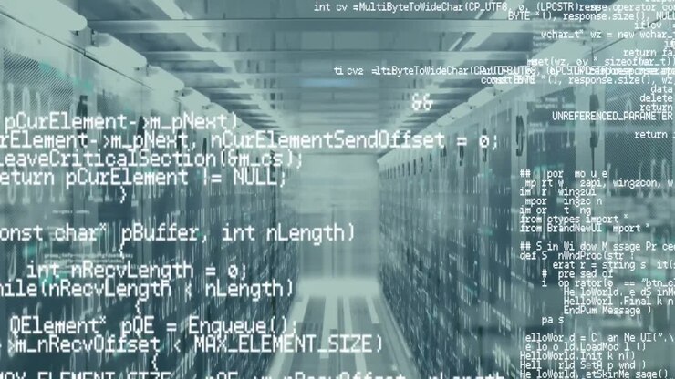 Animation of data processing and digital information flowing