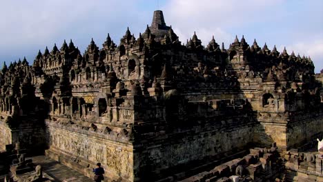 aerial pedestal of ancient buddhist temple borobudur, java, indonesia