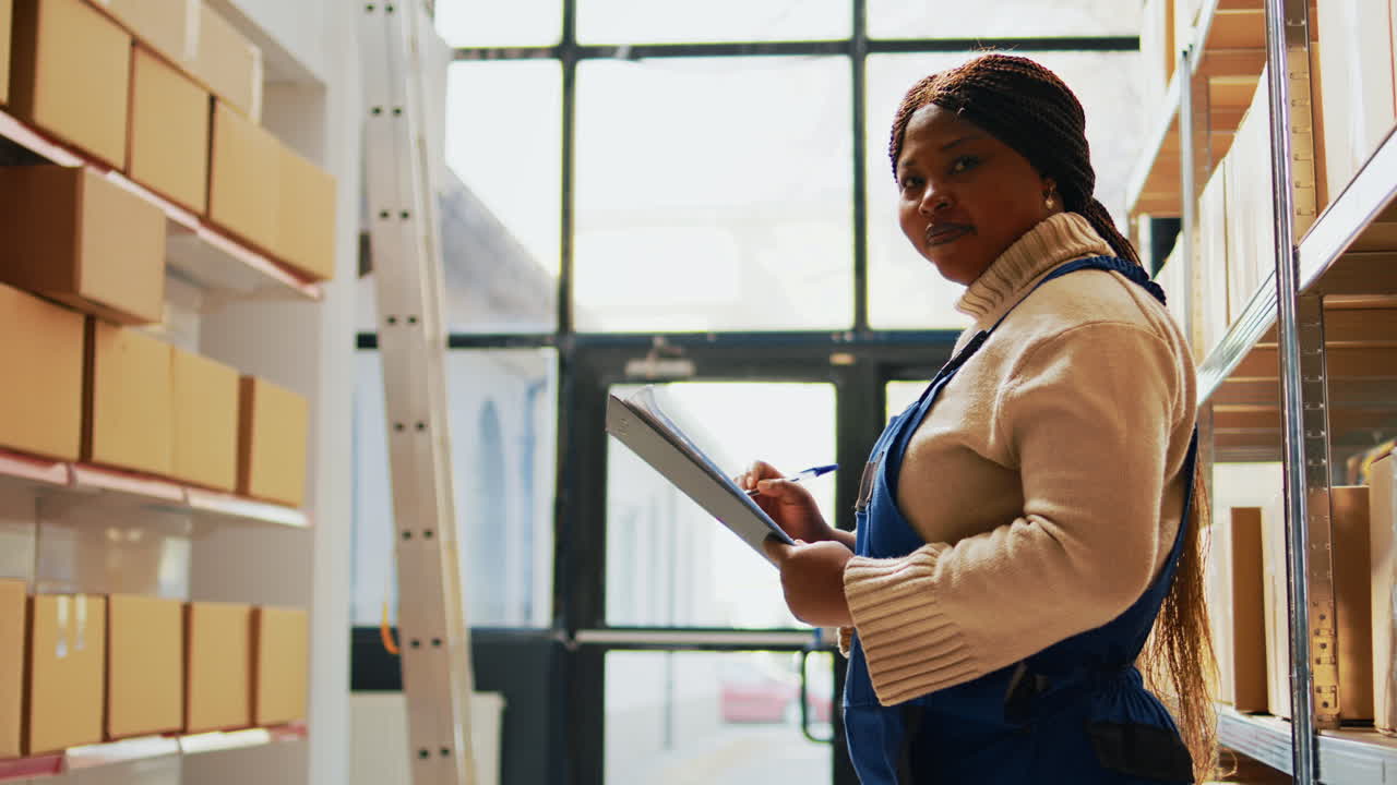 Warehouse workers taking inventory of boxes
