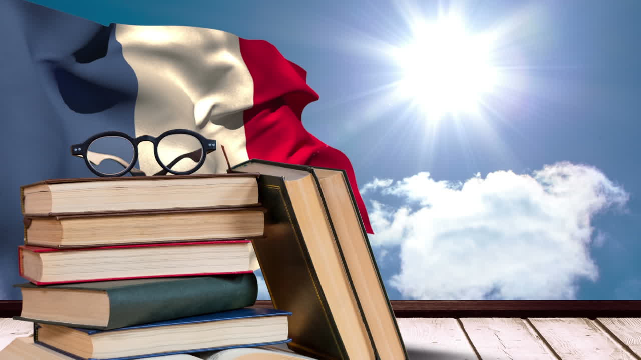 Video: Bandiera francese sotto il sole e il cielo blu