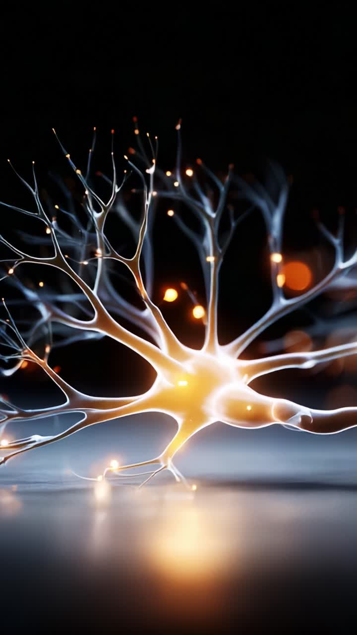 Illuminated Neuron Structure Displaying Synaptic Connections and Neural Activity in a Dark Setting with Glowing Elements and Fine Details in a Scientific Context