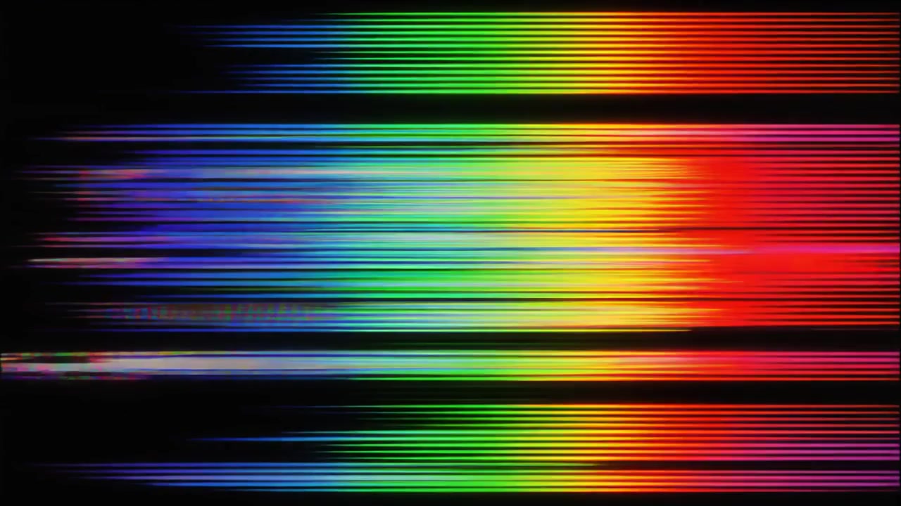 Digitaler Glitch-Effekt mit farbigen horizontalen Linien und Rauschen
