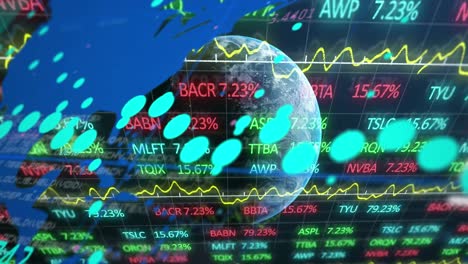 Video-Mit-Diagrammen-Mit-Börsendaten-Und-Finanzzahlen,-Während-Die-Erde-Im-Hintergrund-Ist