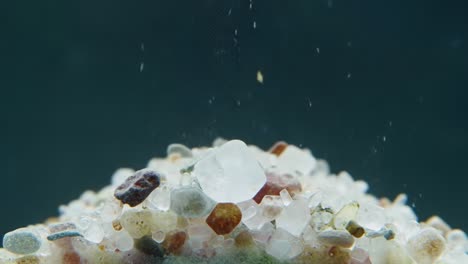the intricate dance of bubbles and sand: a close-up exploration of underwater sediments interacting with air and water dynamics