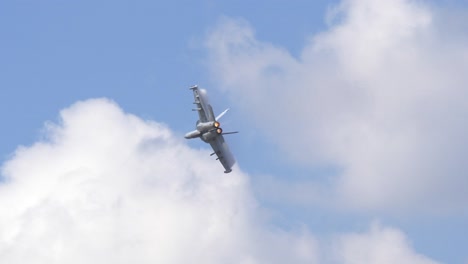 un avión de combate f-18 volando una pista de giro de alta fuerza g rápida y apretada