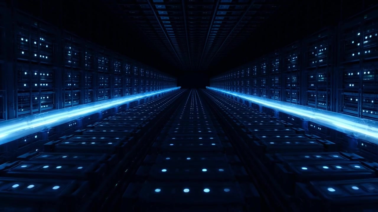 Flying Through a Futuristic Data Center Server Room