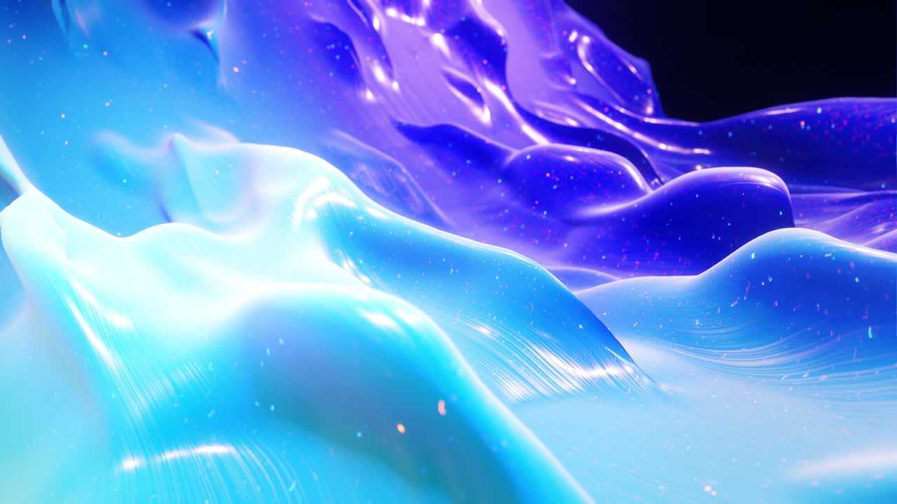 4k에서 액체 그라디언트 파란색의 부드러운 추상 애니메이션, 추상적인 루프 축제 배경으로 밝은 반이는 페인트 표면, 방울처럼 표면에 3d 스플래시와 함께 점성 액체에 반이는.