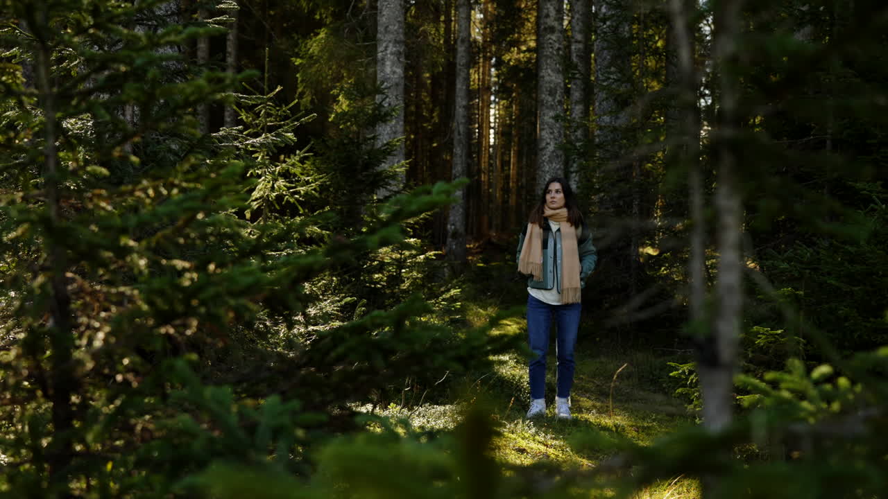 Woman Hiking in a Forest