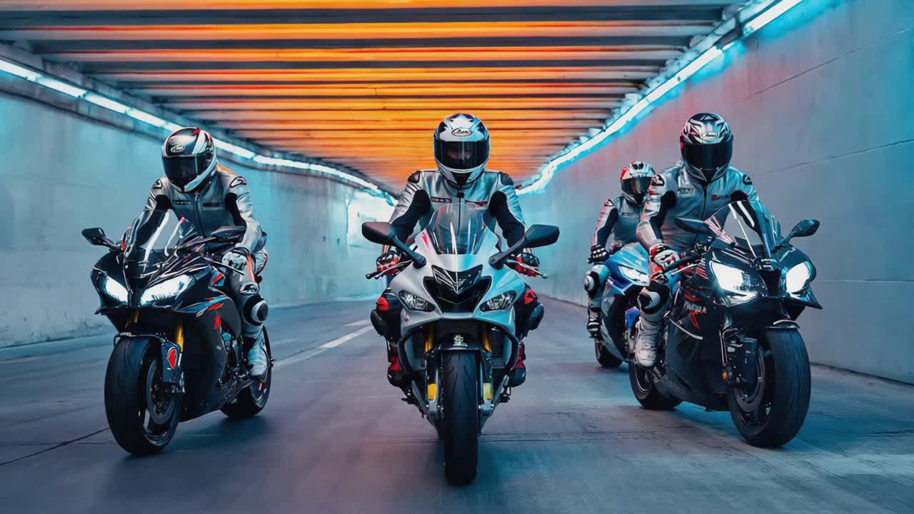 Motorcyclists in a tunnel