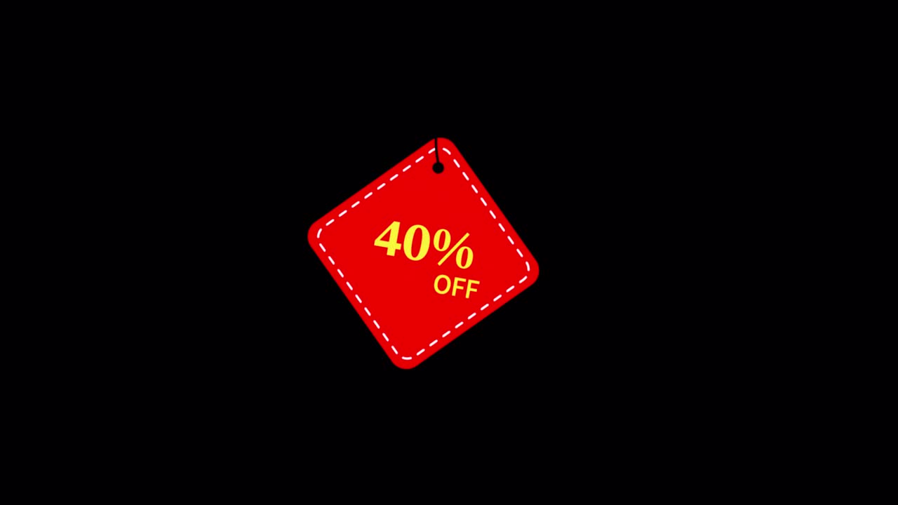 Etichetta animata con '40% di sconto' su sfondo nero
