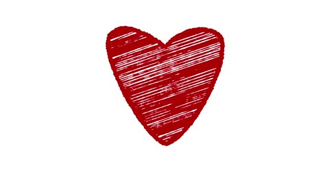 corazón pintado con tiza sobre fondo blanco, animación dibujada a mano 4k