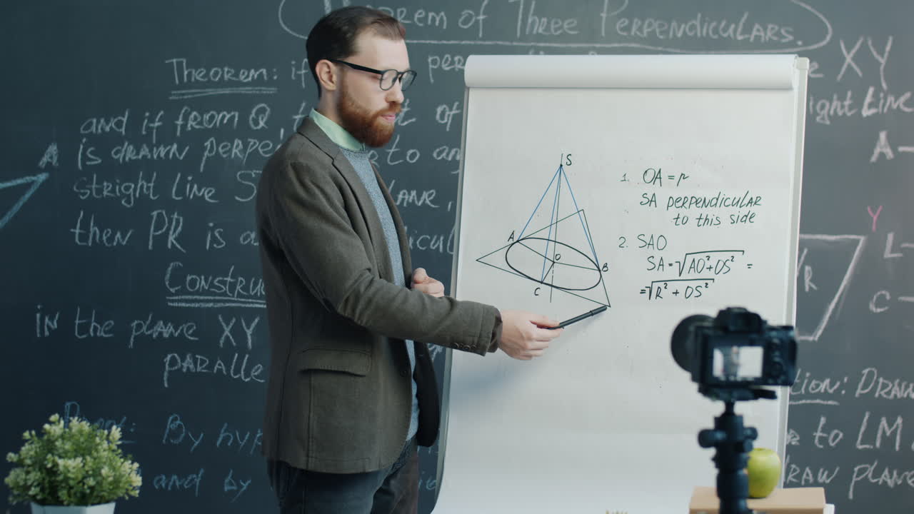 Math Teacher Presenting Geometry Lesson on Whiteboard