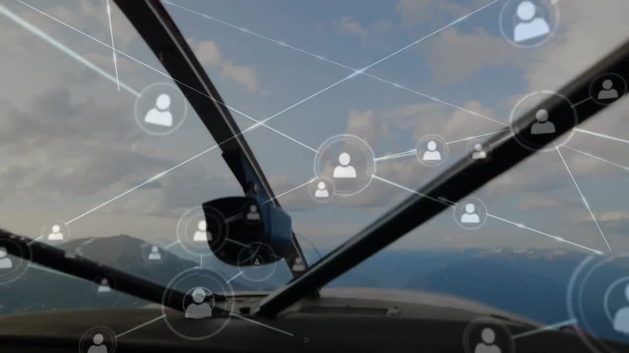 개인 항공기를 조종하는 백인 조종사에 대한 프로필 아이콘 네트워크