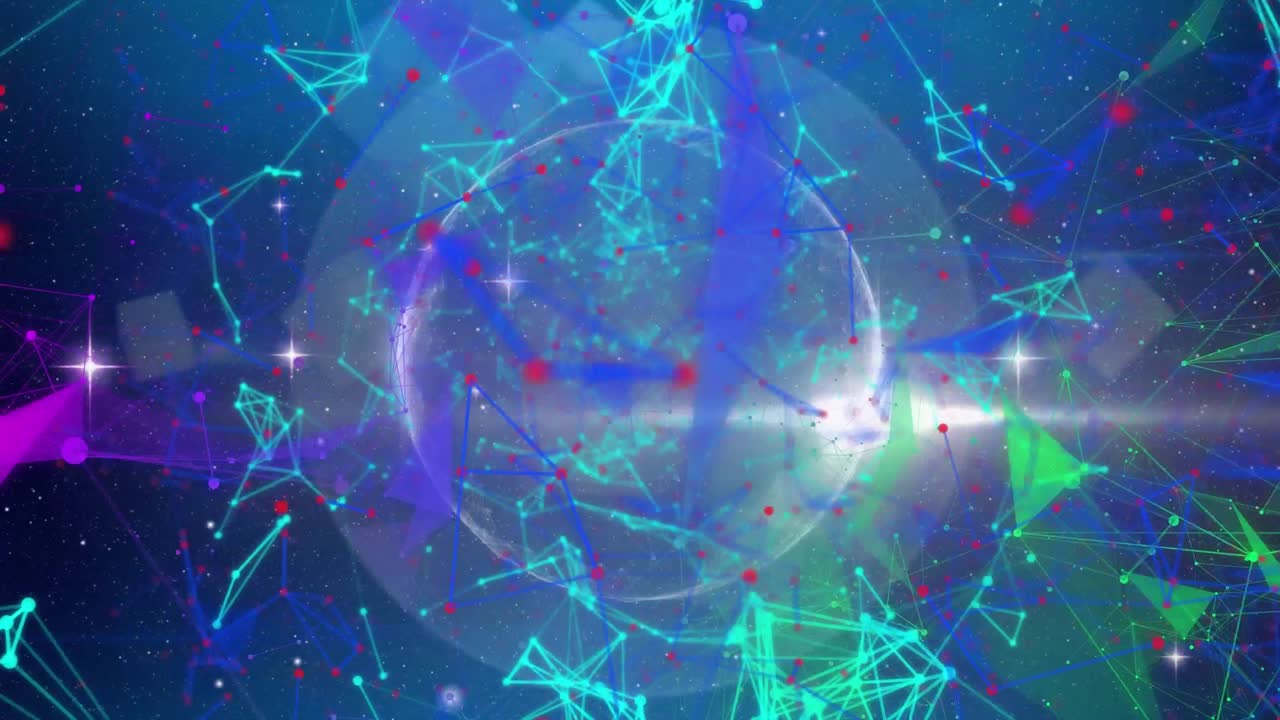 파란색 배경에 연결의 네트워크와 함께 지구의 애니메이션