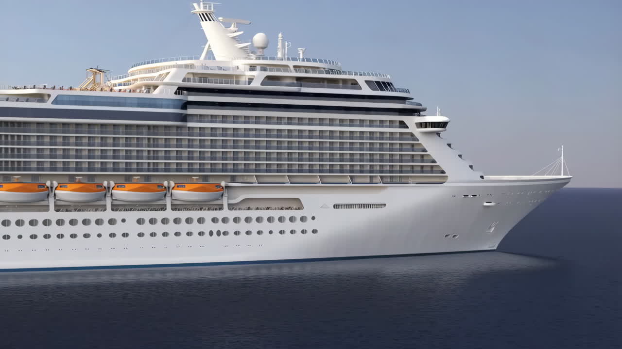 A large white cruise ship sailing on calm blue waters