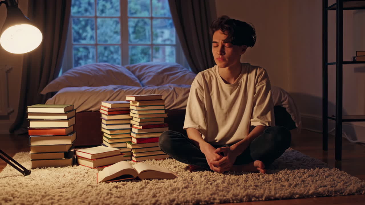 Teenage Student Studying at Night