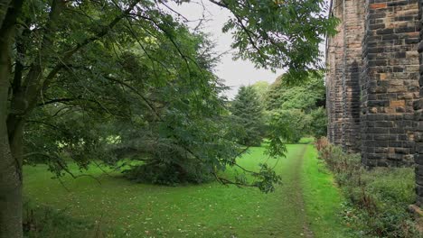 drone footage of the base of penistone viaduct near barnsley, south yorkshire, uk