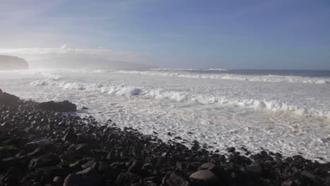 Foamy-sea-waves-of-Azores-island-Spain-Sao-Miguel