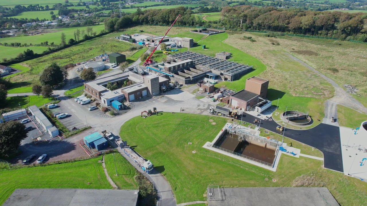 Drone flyover.Modern water treatment facilities in Kilmeaden helping deliver safe, clean drinking water to Waterford City and surrounding areas.