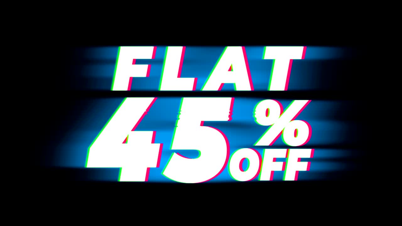 el 45% de descuento en el texto es una promoción de efectos de glitch vintage.