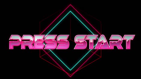Animation-of-press-start-text-in-pink-metallic,-over-neon-lines-on-black