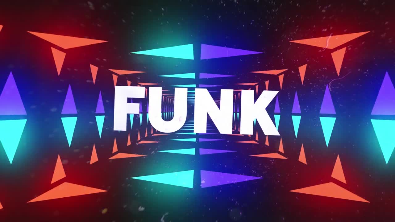 animación de texto funk sobre formas coloridas sobre fondo negro
