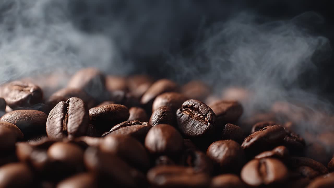 Aromatisk damp stiger op fra rigt ristede kaffebønner, der fanger essensen af friskhed og smag i hver brygget kop.