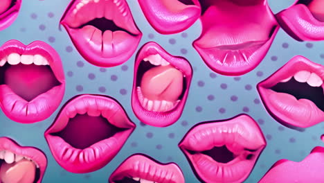 pink lips and mouths in various expressions, animation over polka dot background