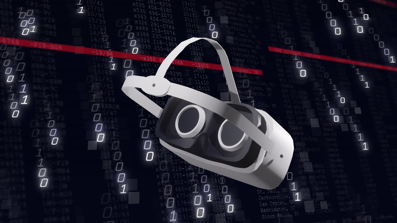 animación de auriculares vr con codificación binaria