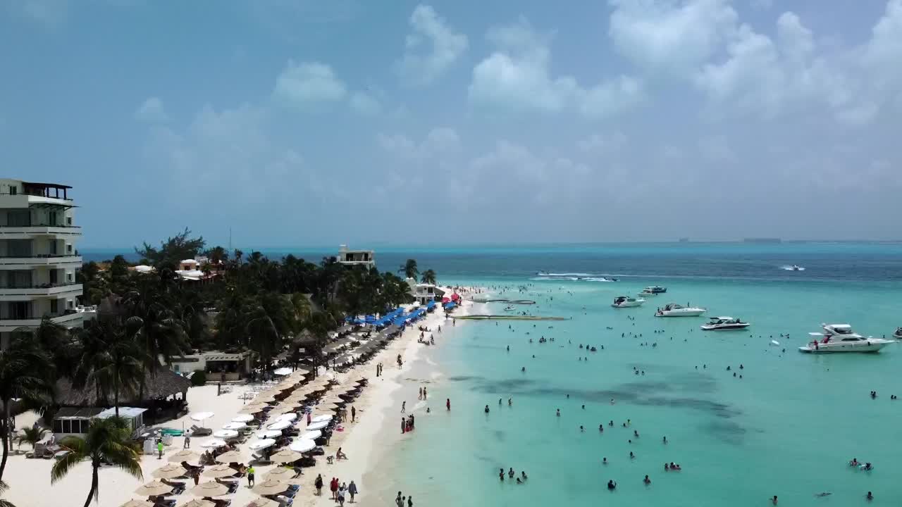Tilt down drone shot of Isla Mujeres