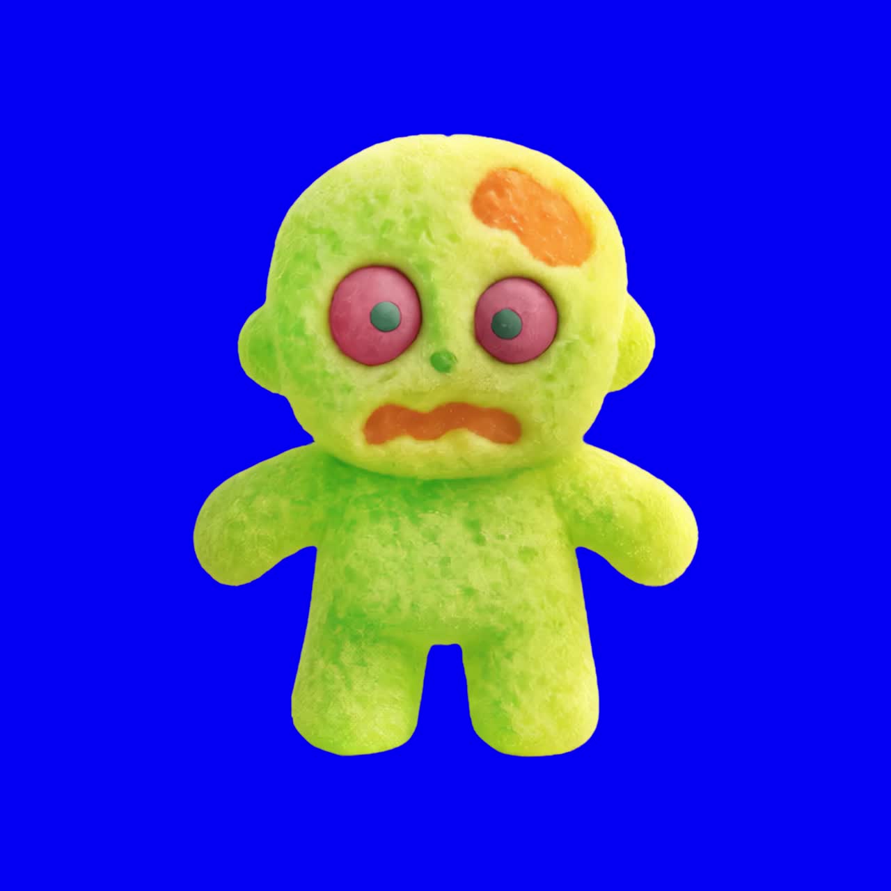 Animazione di peluche colorato a forma di zombie, video 4K trasparente, green screen