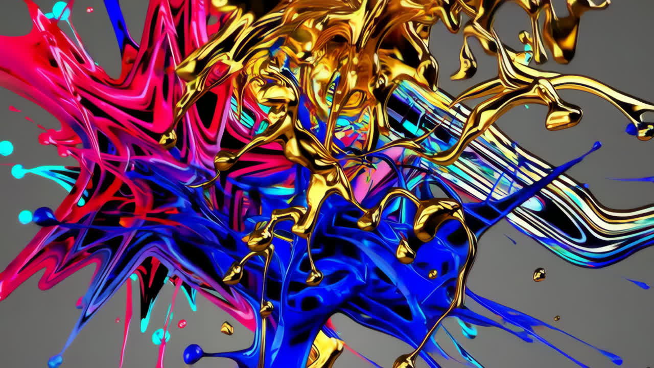 Vibrant Abstract Liquid Gold and Color Splashes