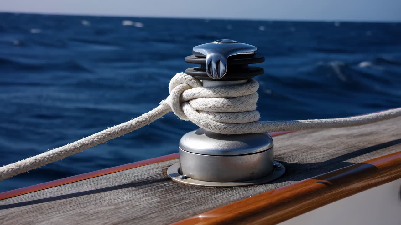 Boat Winch with Rope on Deck