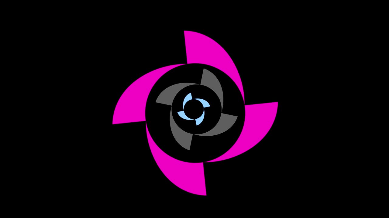 diseño gráfico que gira en el centro y aumenta el tamaño, para cubrir todo el fondo y desaparecer.