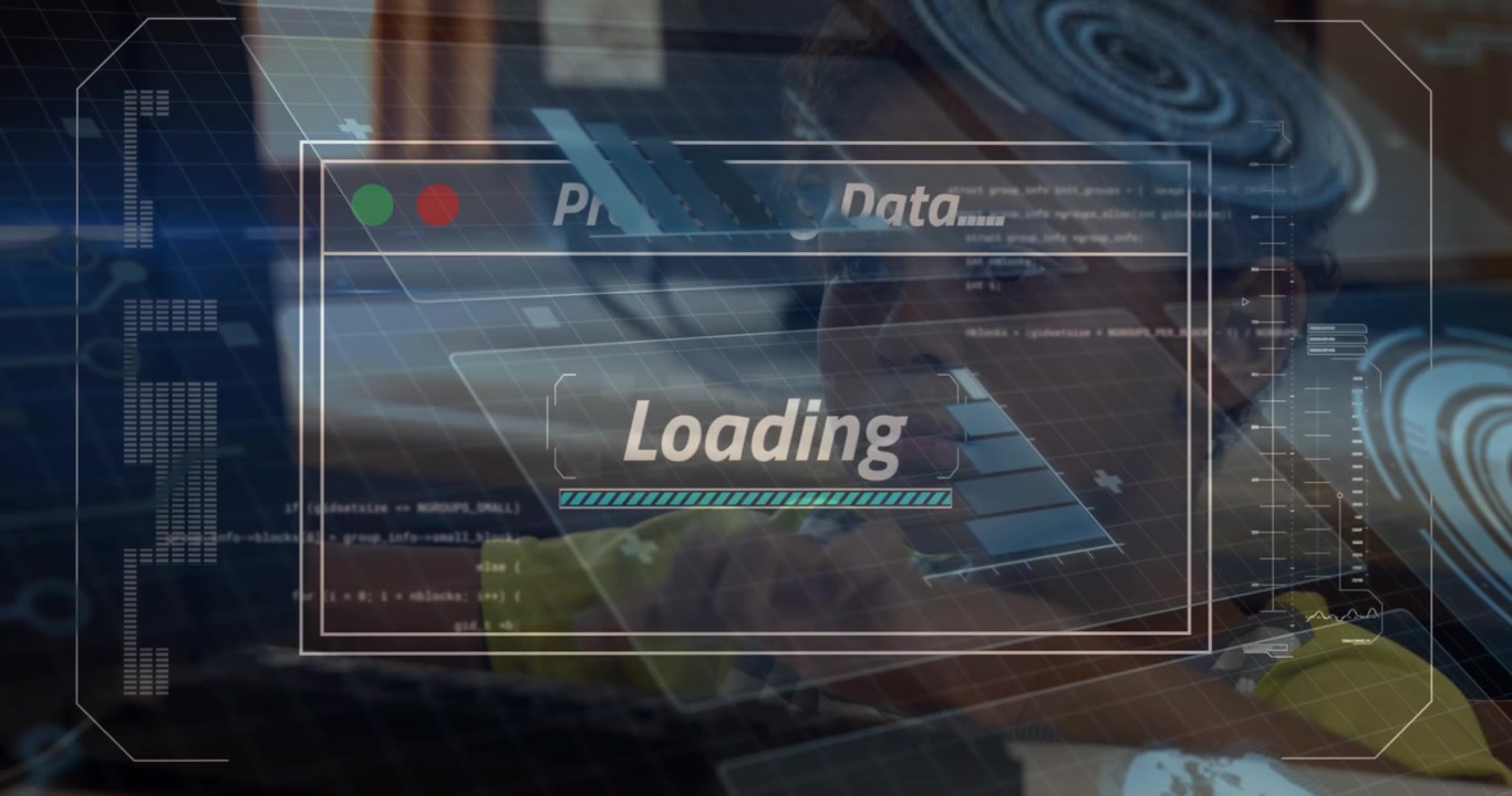 Animation of network of connections and glitch in navy space
