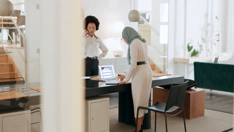 startup business hijab and black woman in office