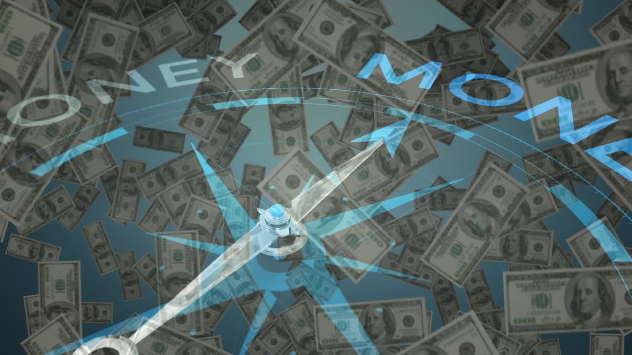 떨어지는 돈 위에 있는 돈 나침반.