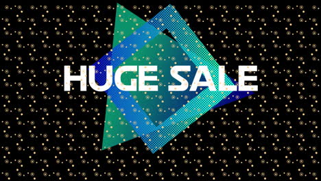 animation of huge sale text over shapes on black background