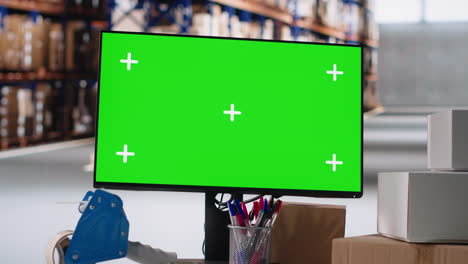 empty industrial warehouse depot shows screen with copy space mockup