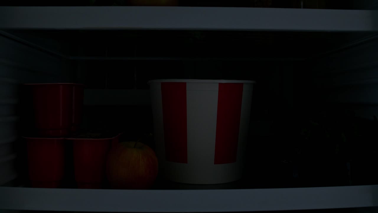 냉장고 안에는 팝콘과 요구르트가 있습니다.