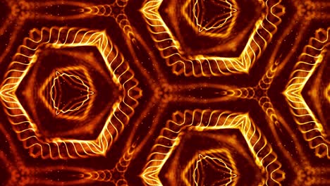abstracción del micro-mundo de la nanotecnología. fondo 3d de ciencia ficción en bucle de 4k con partículas de oro brillantes forman líneas, superficies, patrones, estructuras caleidoscópicas simétricas complejas. 17