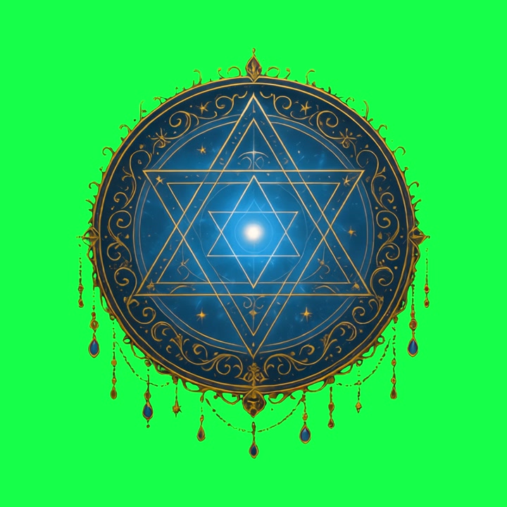 Mandala mistico della Stella di David con design ornato in oro e blu