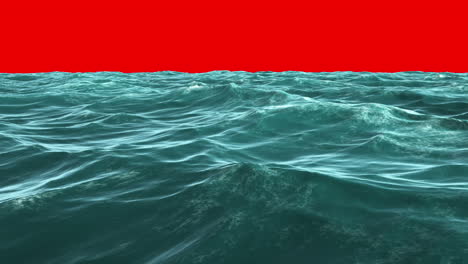 Choppy-blue-ocean-under-red-screen-sky-