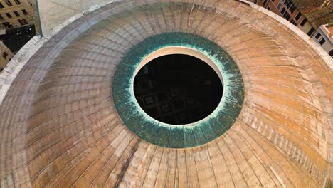 close up orbiting drone shot above pantheon in rome, italy